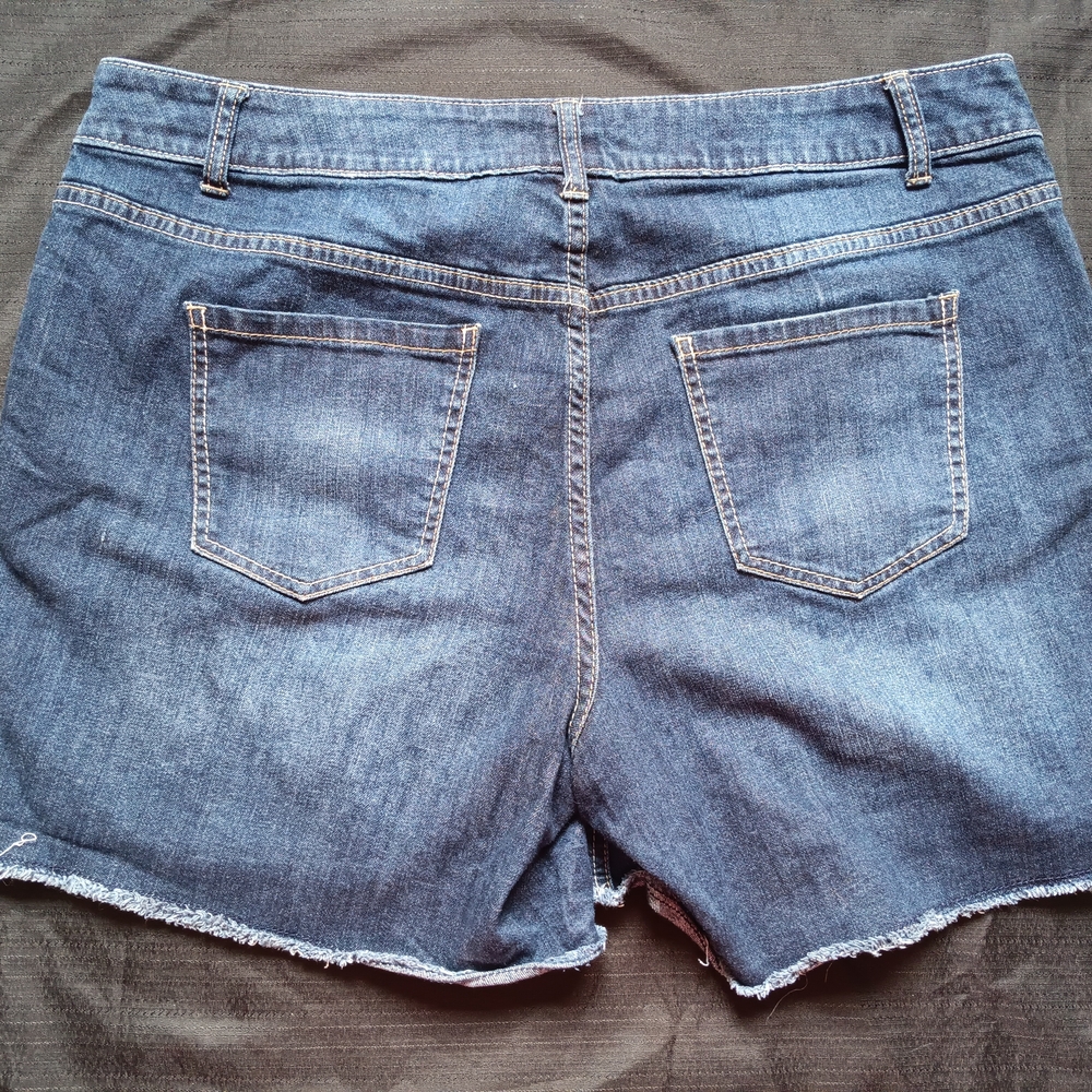 Lane Bryant Medium Blue Denim Frayed-Hem Jean Shorts - Picture 3 of 5
